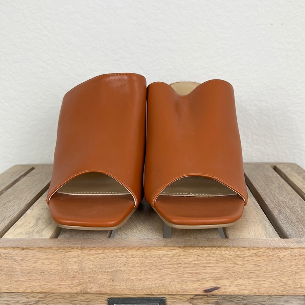 Vintage Slip On Peep Toe Block Heel Womens Shoe 9.5 Orange Brown Preowned